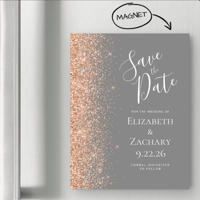 Modern Gray Peach Save Date Magnetic Card (Créateur téléchargé)