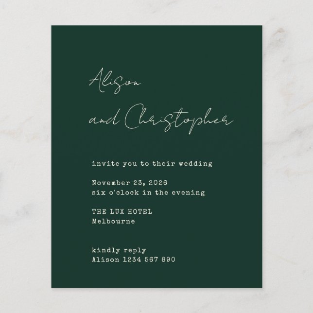 Modern Green Elegant Script Wedding Invitation (Devant)