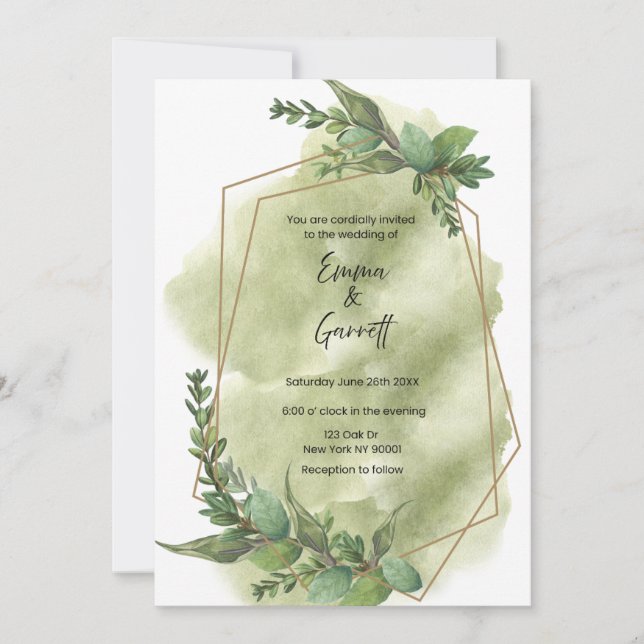 Modern Green Leaf Wedding Invitation (Devant)