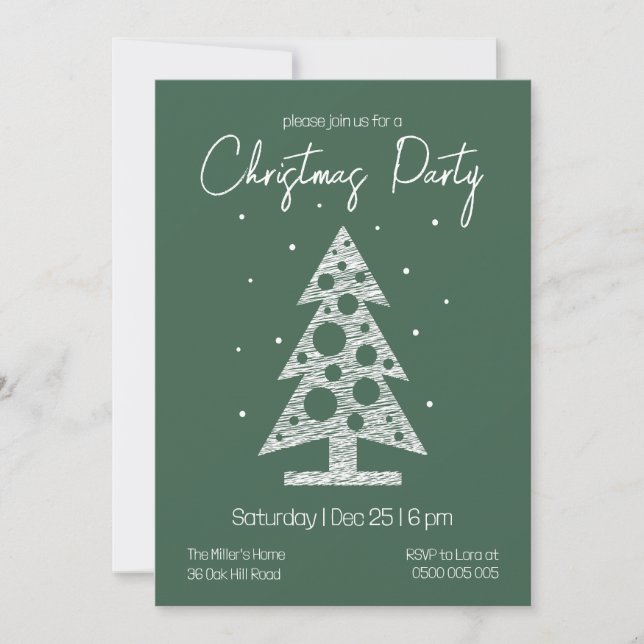 Modern Green & White Christmas Party Invitation (Devant)