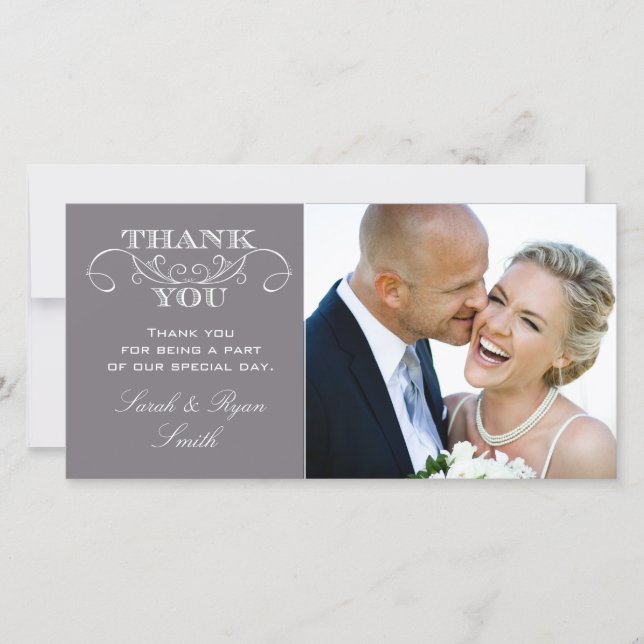 Modern Grey Mariage Photo Merci Cartes (Devant)