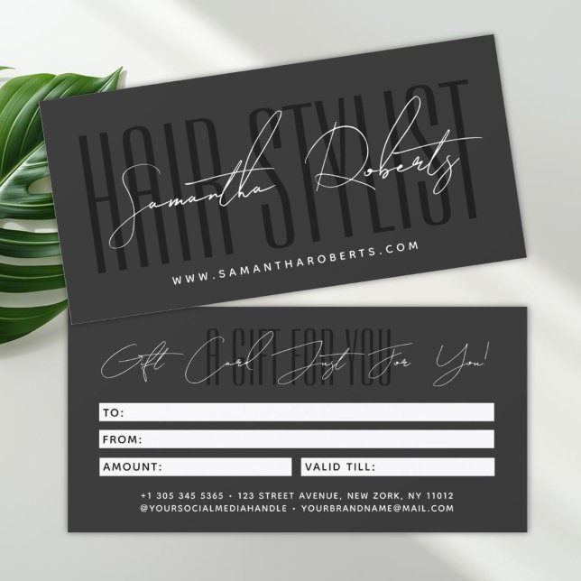 Modern hair stylist script typography gift card (Créateur téléchargé)