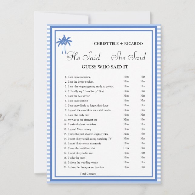 Modern He dit qu'elle a dit carte de jeu de douche (Devant)