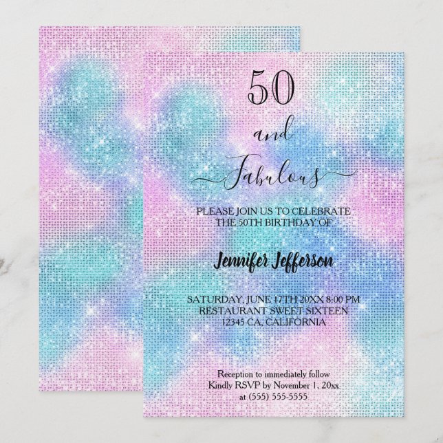 Modern holographic Birthday Invitation (Devant / Derrière)