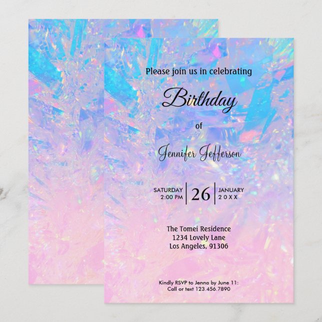 Modern holographic Birthday invitation (Devant / Derrière)