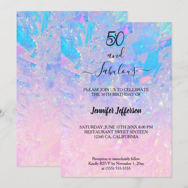 Modern holographic Birthday Invitation (Devant / Derrière)