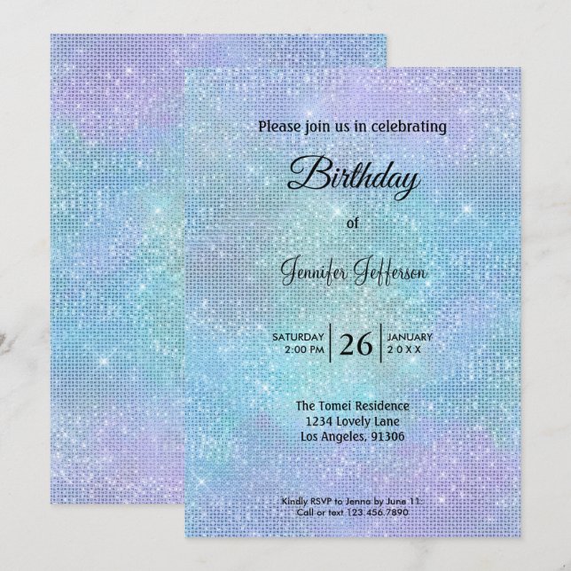 Modern holographic Birthday invitation (Devant / Derrière)