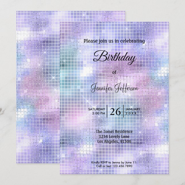 Modern holographic Birthday invitation (Devant / Derrière)