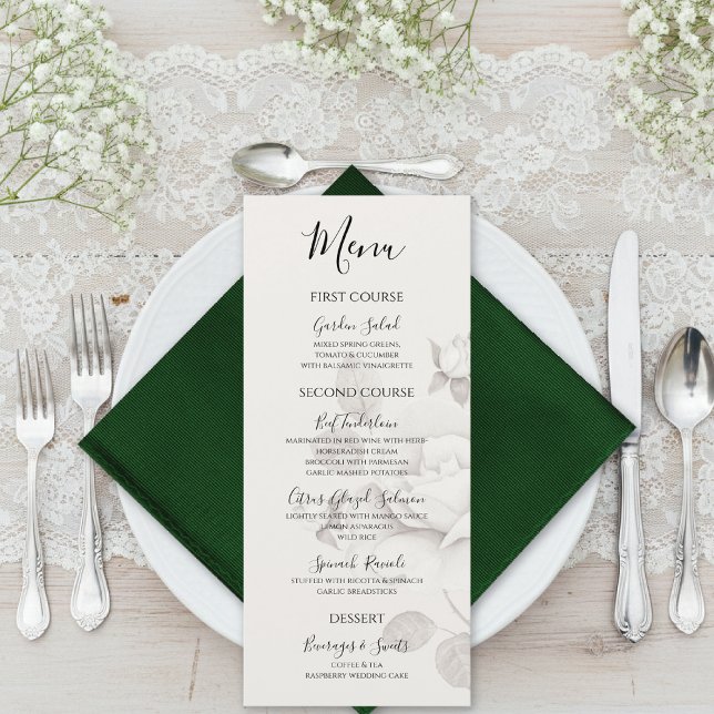 Modern Ivory Rose Wedding Flat Menu (Créateur téléchargé)