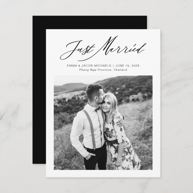 Modern Just Married Calligraphy Wedding Elopement (Devant / Derrière)