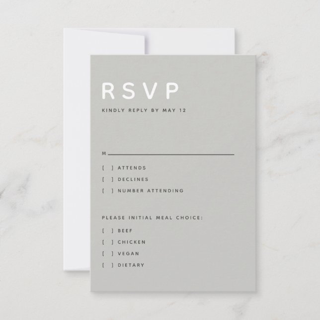 Modern Light Grey Editorial All Caps RSVP Card (Devant)