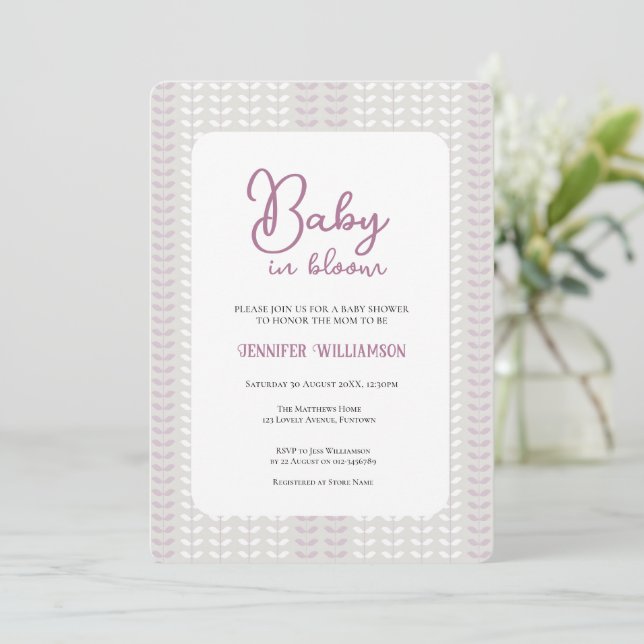 Modern Lilac Botanical Baby Shower invitation (Debout devant)