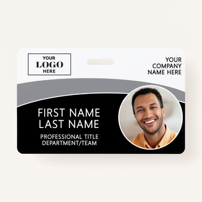 Modern Logo Photo ID Barcode Employee Name Badge (Devant)