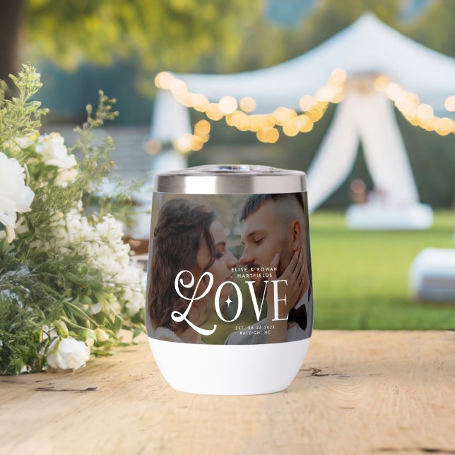 Modern Love Custom Wedding Photo Couples Monogram (Mariage (pivoté))