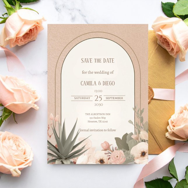 Modern Luxury Desert Flowers Wedding Save the Date (Créateur téléchargé)