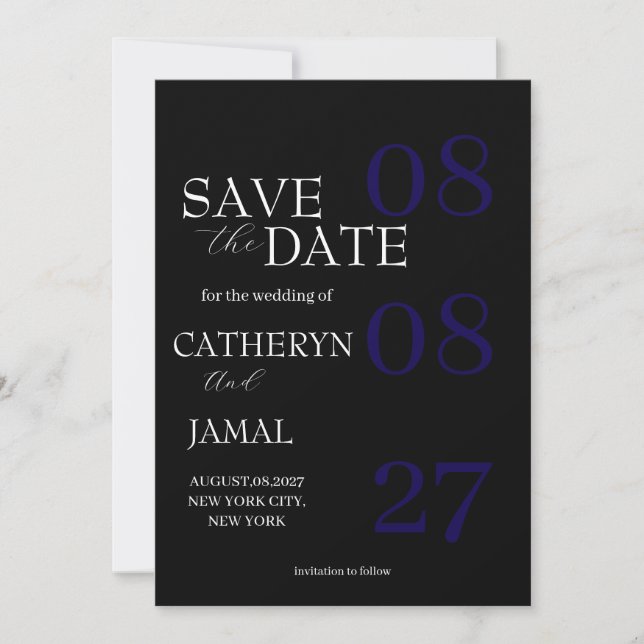 Modern Matte Black Minimalist Save The Date (Devant)