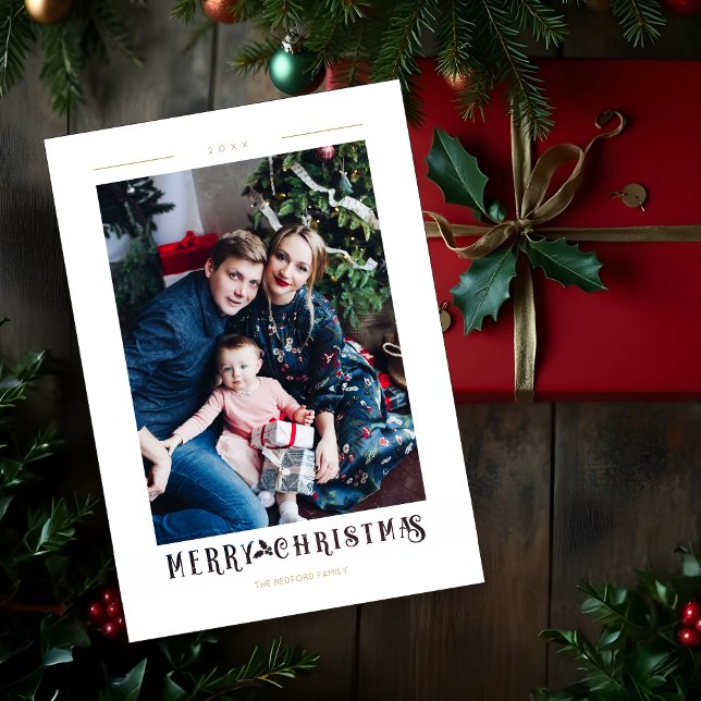 Modern Merry Christmas Calligraphy Custom Photo (Modern Merry Christmas Typography Custom Photo Holiday Card.)