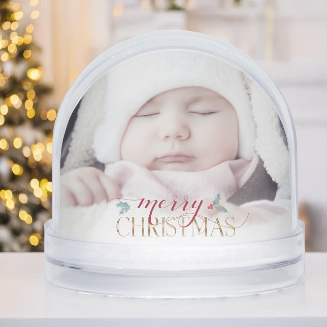 Modern Merry Christmas Photo Snow Globe (Créateur téléchargé)