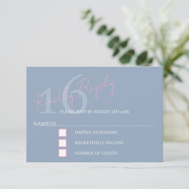 Modern Minimalist 16th RSVP Pink Blue Birthday (Debout devant)