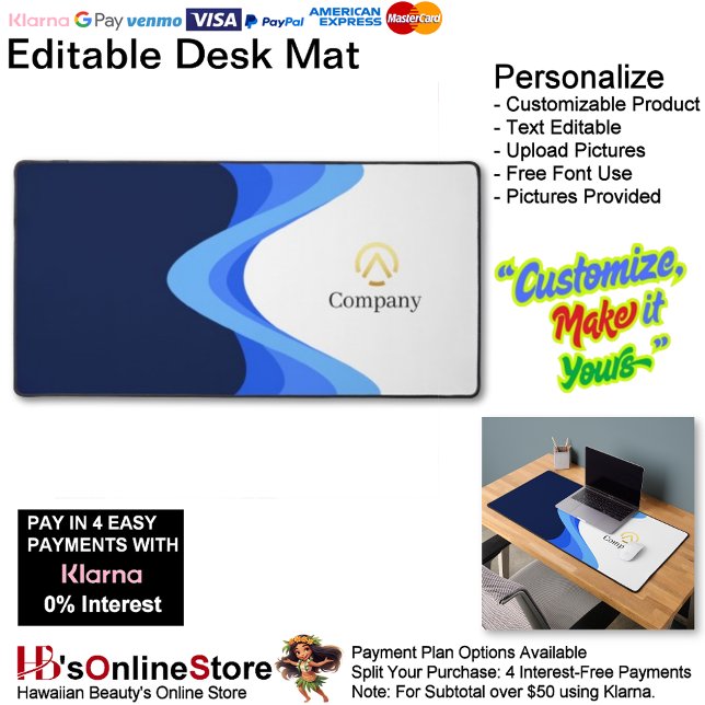 Modern Minimalist Company Blue White Business  (Modern Minimalist Company Blue White Business Desk Mat.)