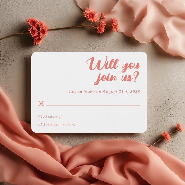 Modern Minimalist Coral Pink Wedding RSVP Cards (Créateur téléchargé)