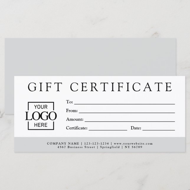 Modern Minimalist Custom Business Gift Certificate (Devant / Derrière)