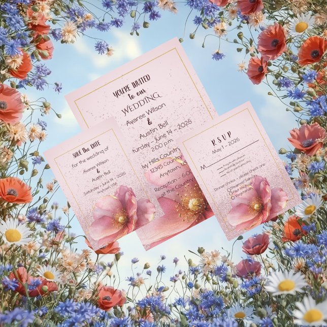Modern Minimalist Pink and Gold Wedding Invitation (Créateur téléchargé)