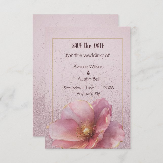 Modern Minimalist Pink Gold Wedding Save the Date (Devant / Derrière)