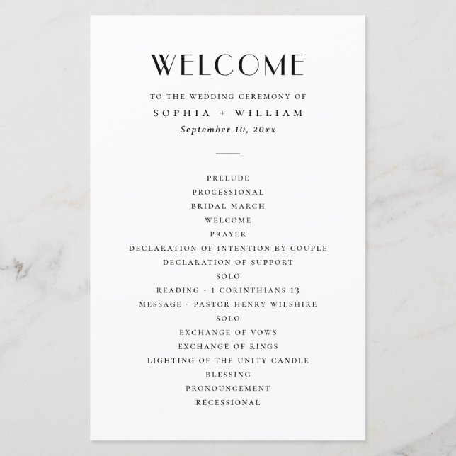 Modern Minimalist Wedding | Black & White Program (Devant)