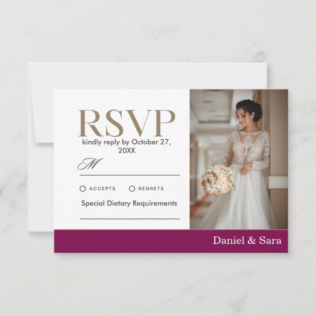 Modern Minimalist Wedding RSVP Card with Photo (Devant)
