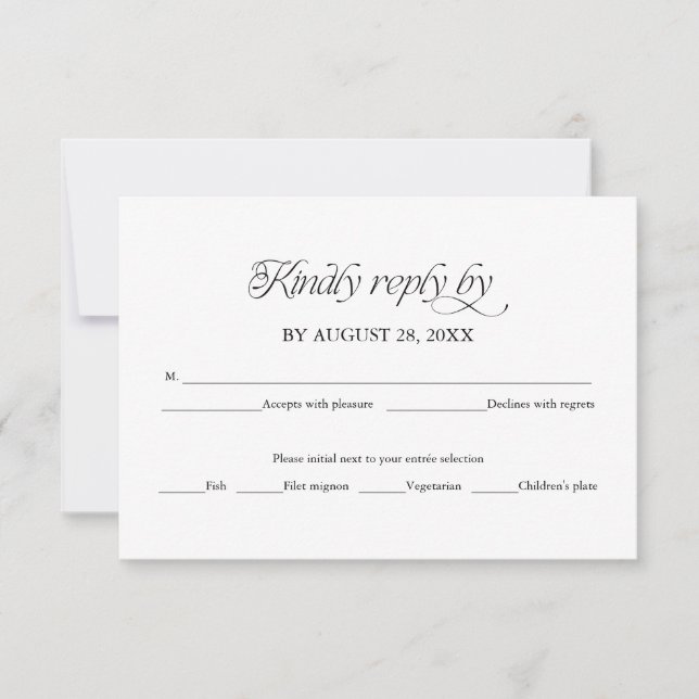 Modern Minimalist Wedding RSVP Elegant Reply Card (Devant)