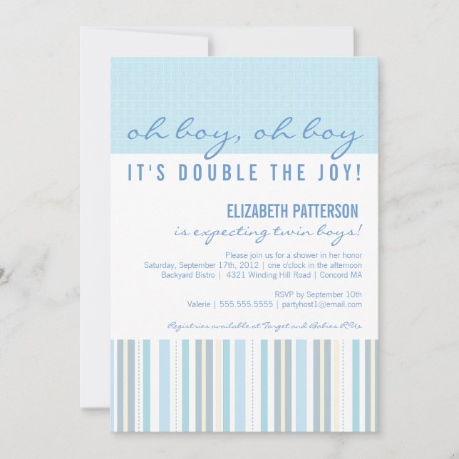 Modern Mom Twin Boy Baby shower Invitation (Devant)