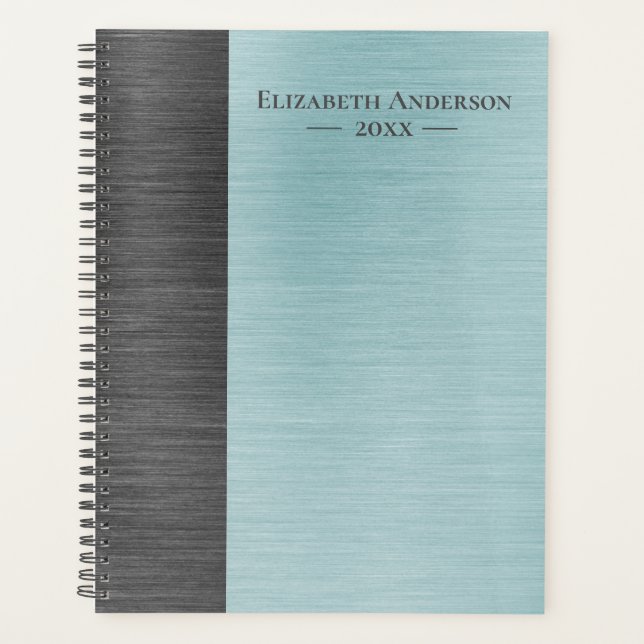 Modern Monogram Name Brushed Metal Daily Planner (Devant)