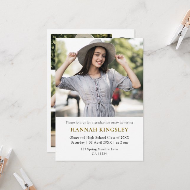 Modern Multi Photo Girl Graduation Invitation (Devant/Arrière en situation)