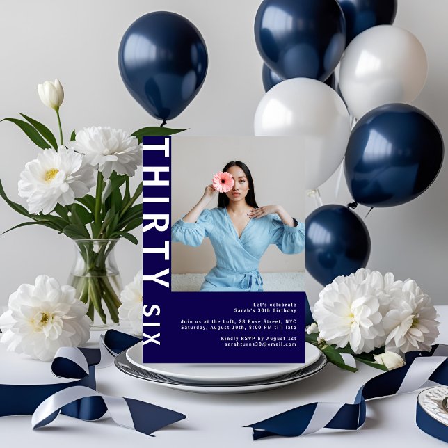 Modern Navy Blue 36e anniversaire Photo Invitation (Créateur téléchargé)