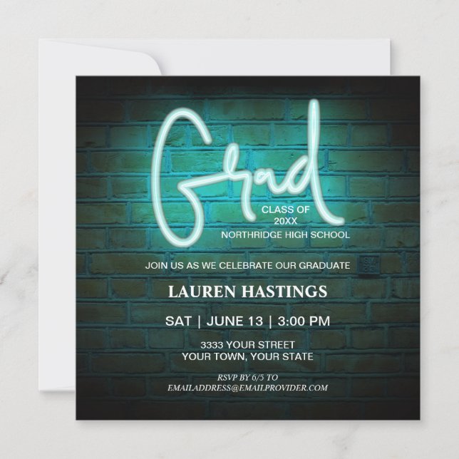 Modern Neon 2023 Photo Graduation Party Invitation (Devant)
