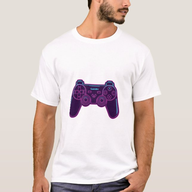 Modern Neon Gaming Controller White Cotton T-Shirt (Devant)