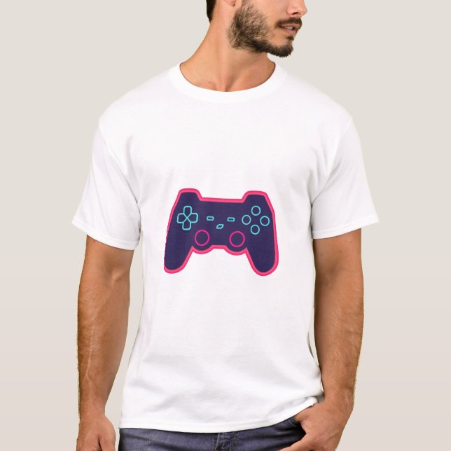 Modern Neon Gaming Controller White Cotton T-Shirt (Devant)