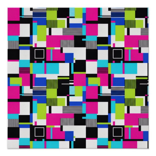 Modern Neon Glitch Geometric Art Poster (Devant)