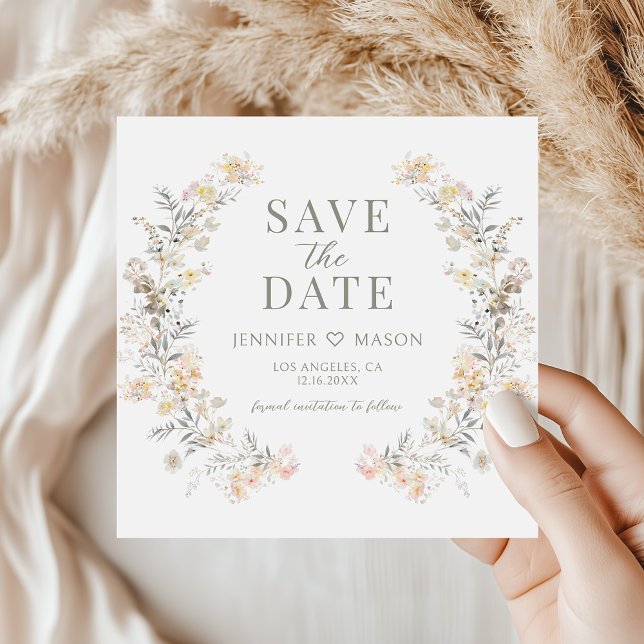 Modern Neutral Floral Save The Date Photo Invite (Créateur téléchargé)