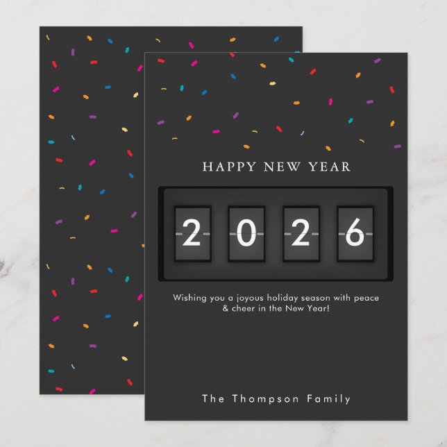 Modern New Year Simple Countdown Confetti (Devant / Derrière)