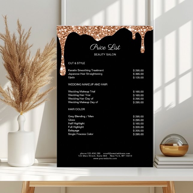 Modern Orangegold Black Glitter Preislisten Poster (Modern Orangegold Black Glitter Pricelist Poster)