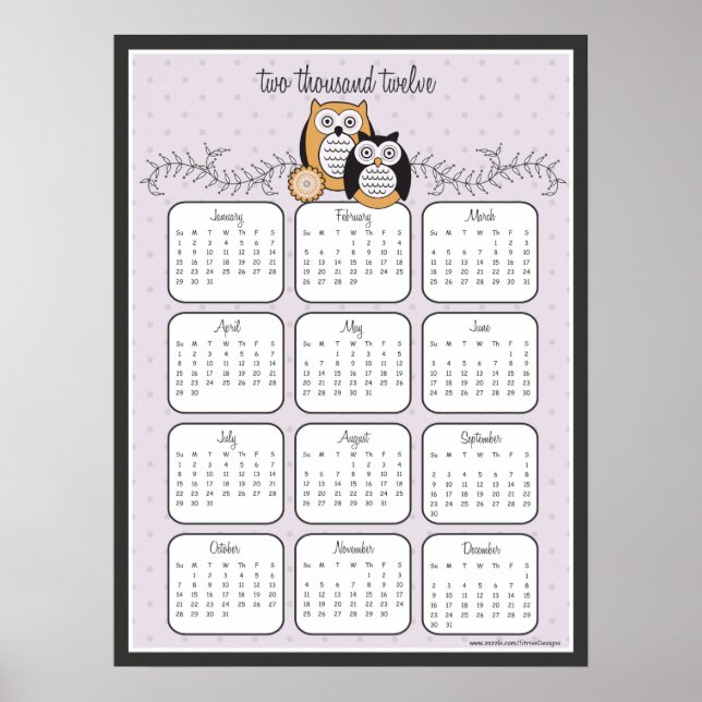 Modern Owls 2012 Calendar Poster (Devant)