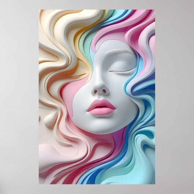 Modern Pastel Abstract 3D Face Art Poster (Devant)