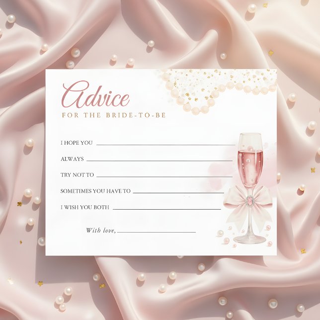 Modern Pearls & Prosecco Bridal Shower Advice Card (Créateur téléchargé)