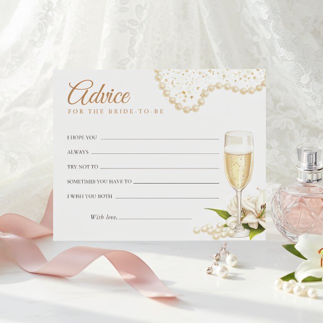 Modern Pearls & Prosecco Bridal Shower Advice Card (Créateur téléchargé)