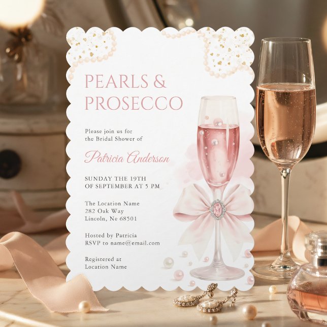 Modern Pearls & Prosecco Bridal Shower Invitation (Créateur téléchargé)