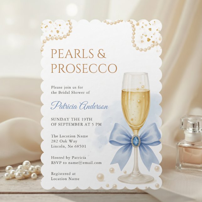 Modern Pearls & Prosecco Bridal Shower Invitation (Créateur téléchargé)