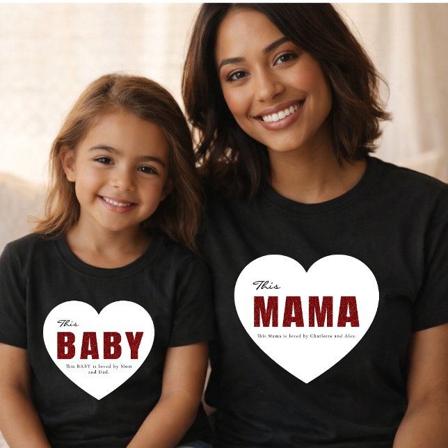 Modern Personalized Mama Heart T-Shirt (Créateur téléchargé)