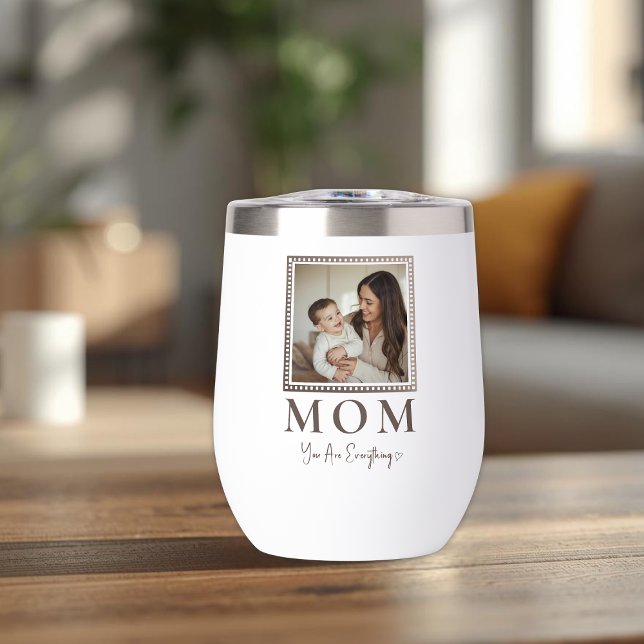 Modern Personalized Mom Photo Wine Tumbler (Créateur téléchargé)